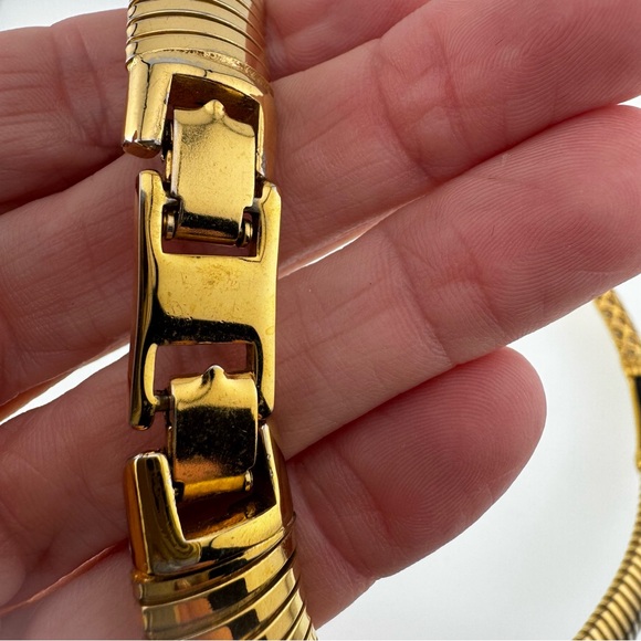 Vintage 1980 Monet Gold and Black Enamel Statement Necklace with Rhinestone - Picture 5 of 11